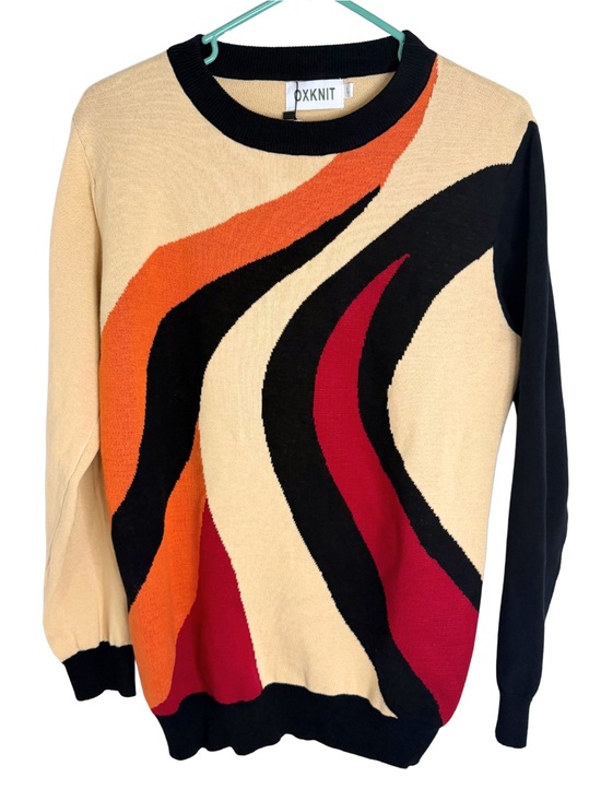OXKnit Sweaters - Oxknit Women's Multicolor Wave-Print Long Sleeve Crewneck Sweater Size Large